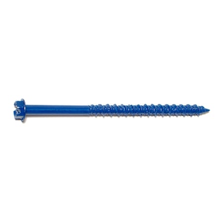 Midwest Fastener Masonry Screw, 3/16" Dia., Hex, 3 1/4 in L, Steel Blue Ruspert, 100 PK 09264